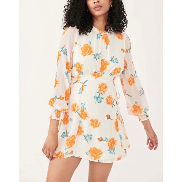 FREE PEOPLE Samantha Long Sleeve Floral Mini Dress Light Combo Large L - Picture 1 of 14